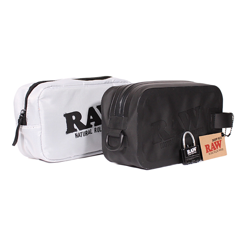 bolsas RAW dopp kit preto e branco com cadeado, RAW Dopp Kit