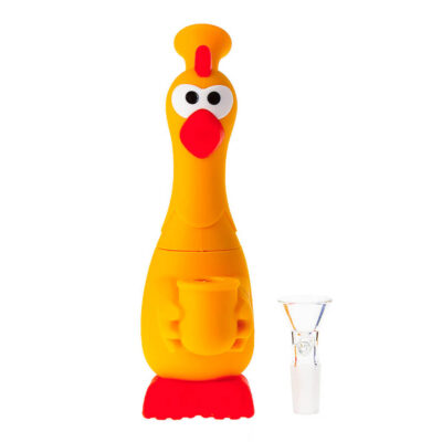 bong de silicone em formato de frango amarelo com boquilha de vidro, Chicken Bong
